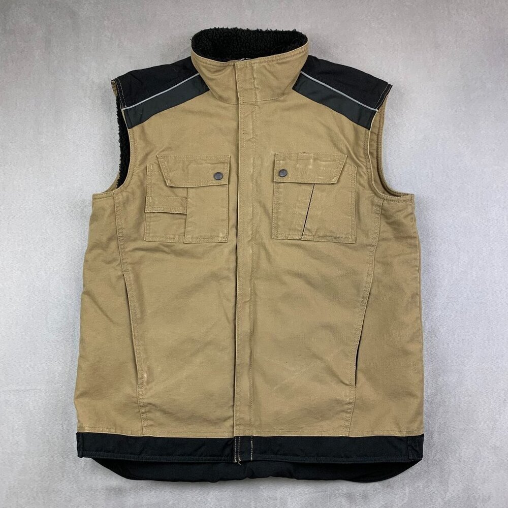 Helly Hansen Workwear Men Vest Large Beige Tan Full Zip Canvas Sherpa Fleece